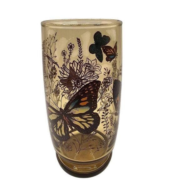 Vintage Anchor Hocking Smoke Brown Garden Butterfly Drinking Glasses Set Of 4 - Picture 5 of 9